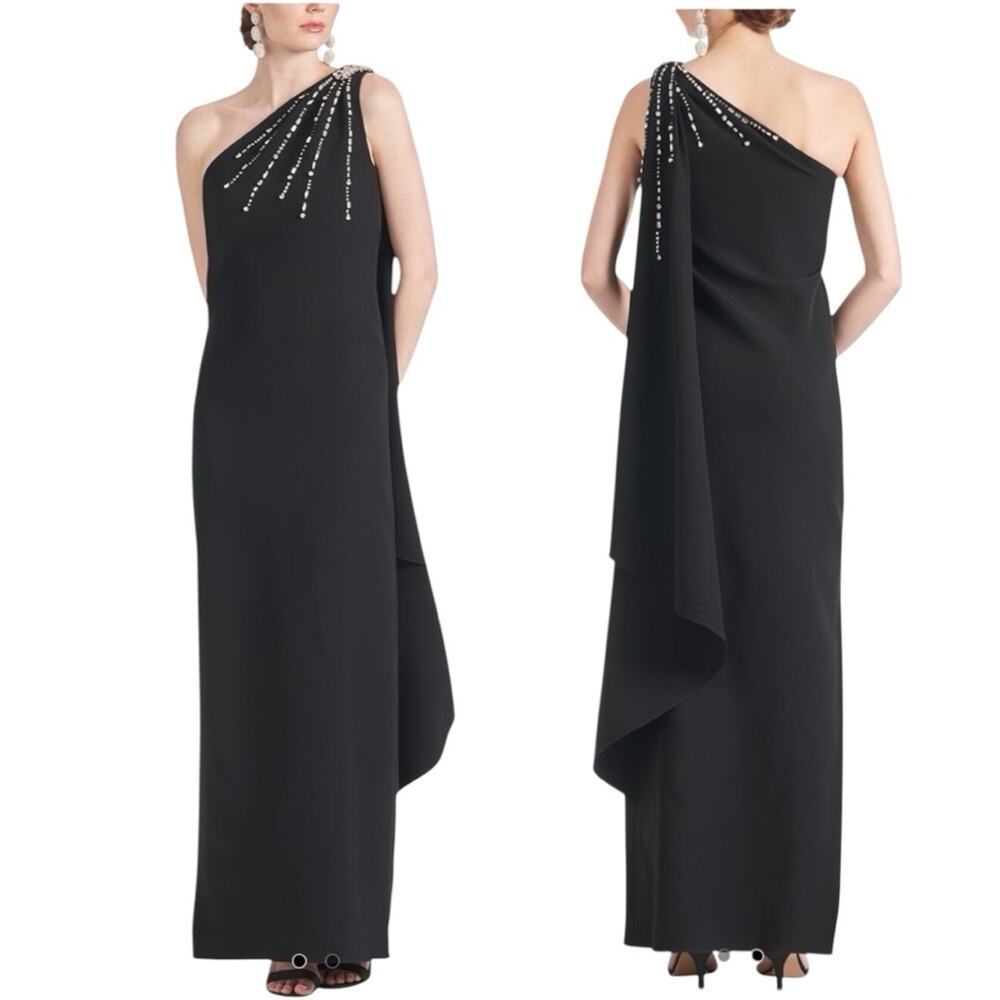 Sachin + Babi Leslie Gown Black One Shoulder Embellished Womens Dress Size 6 NWT